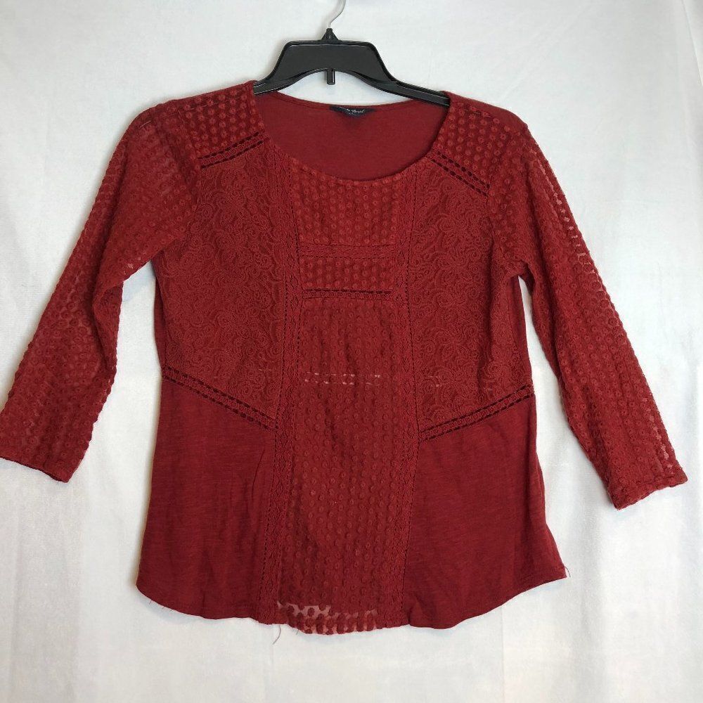Women's Lucky Brand Top Size S Boho Lightweight Sheer Polka dots Red          C